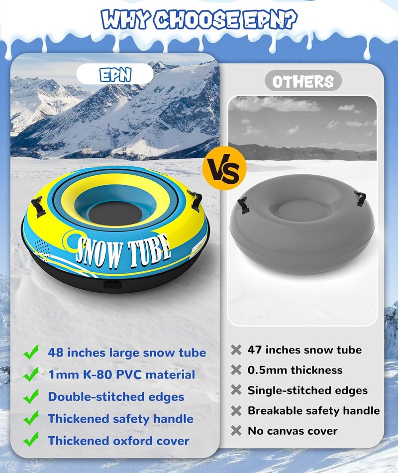 EPN Heavy Duty Snow Tube with Premium Oxford Covers and Handles for Adults, Thickened Bottom Inflatable Snow Sled Sledding Toboggan Winter Outdoor Fun - Image 2
